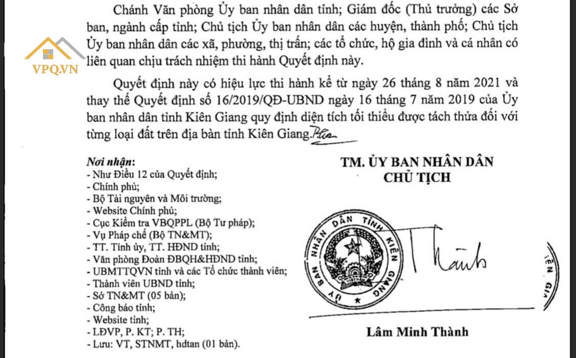 Quyết định về quy định điều kiện tách thửa, hợp thửa Phú Quốc
